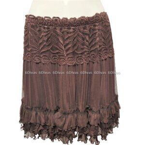 𝅺SEXY Mini Skirt Dark Brown Lace Frilly Short Skirt- NEW !  One Size Fits Most
